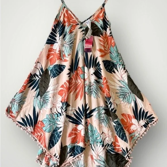 NEW JAPNA GOA S or M DRESS BEACHWEAR VISCOSE Adj Straps Asymmetrical Pom Poms - Picture 3 of 10